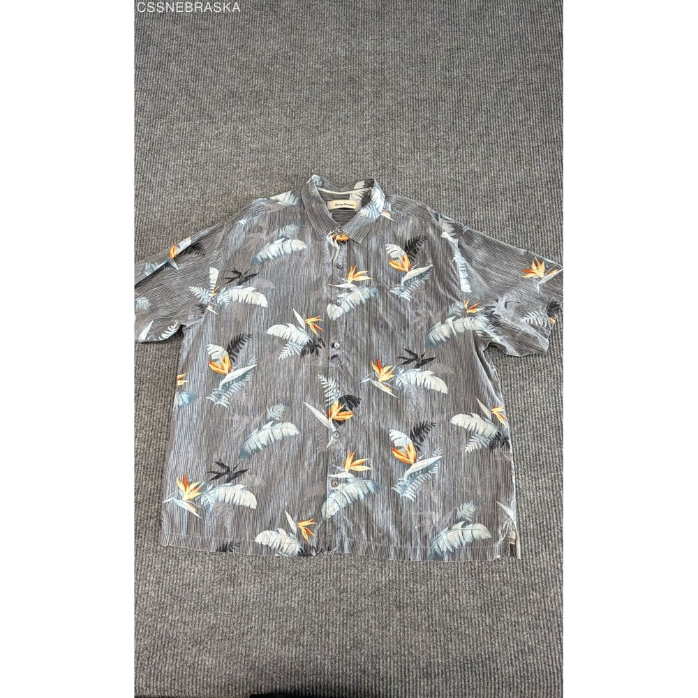 Tommy Bahama Mens Gray Silk Bird of Paradise Tropical Shirt XXL T34891